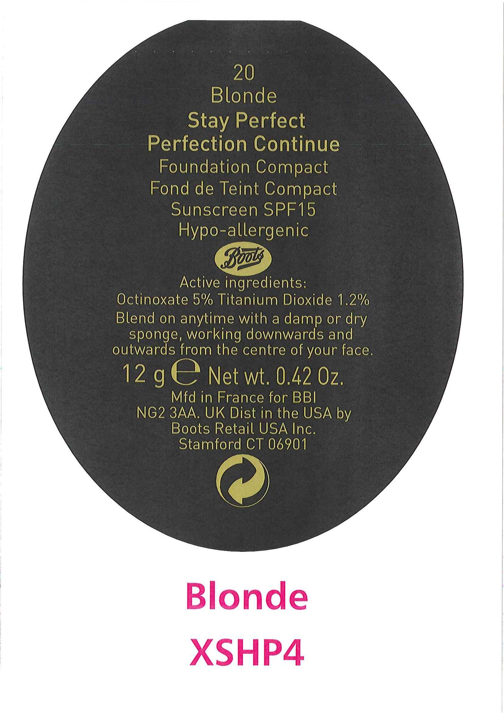 No7 Stay Perfect Foundation Compact Sunscreen SPF 15 Blonde